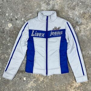 Grey Blue Padded Racing Puffer Jacket